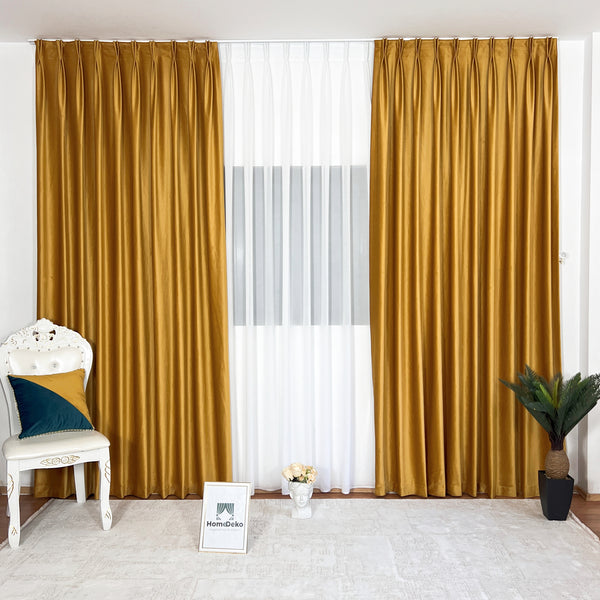 Samt Vorhang 80% Verdunkelung Senf – mit Kräuselband (1 Stück)