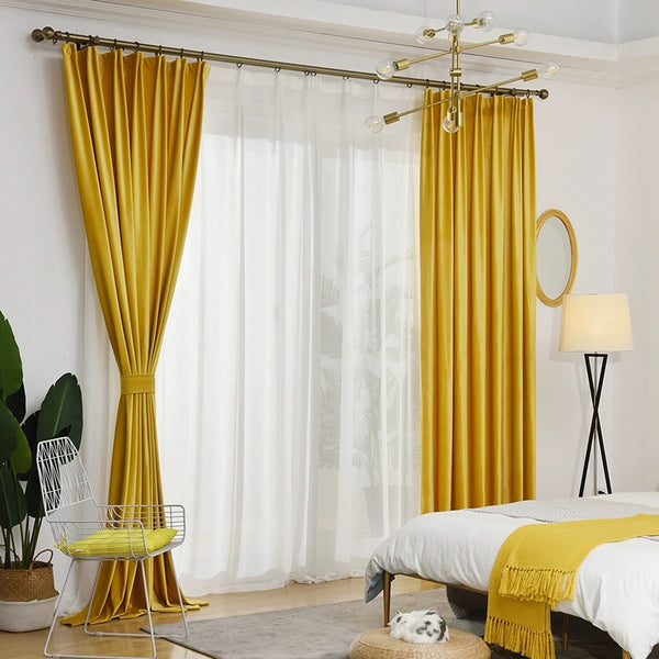 Samt Vorhang 70% halbdeckend Gelb – mit Kräuselband (1 Stück)