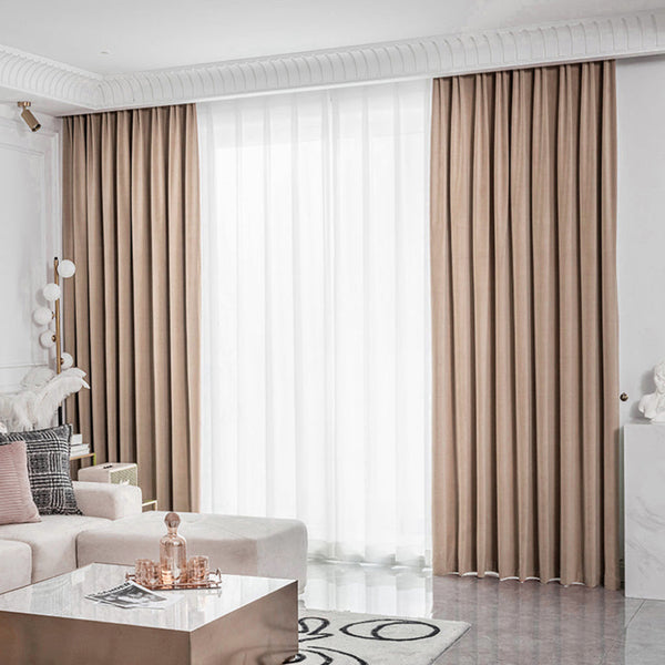 Samt Vorhang 70% halbdeckend Beige – mit Kräuselband (1 Stück)