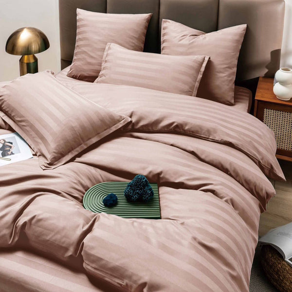 6-teiliges Hotel-Bettwäsche-Set aus fein gewebter Baumwolle, doppelt Altrosa