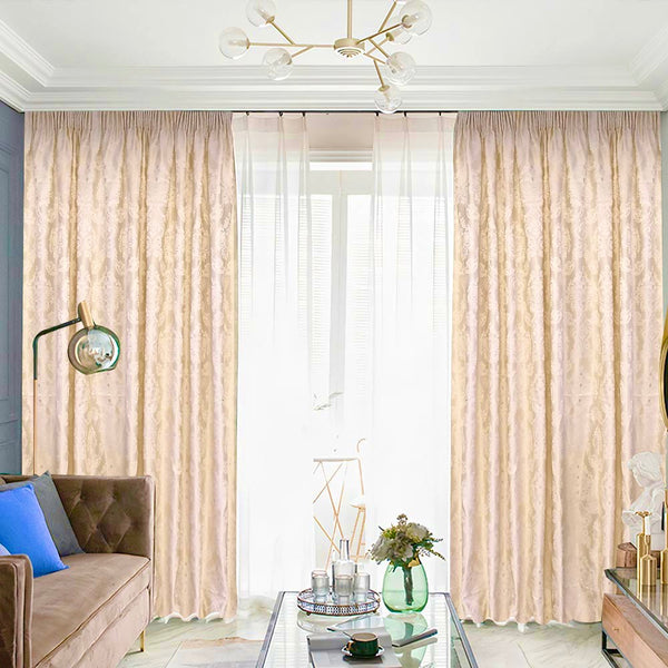 Vorhang Satingewebe Eleganz Muster blickdicht Creme – mit Kräuselband (1 Stück)