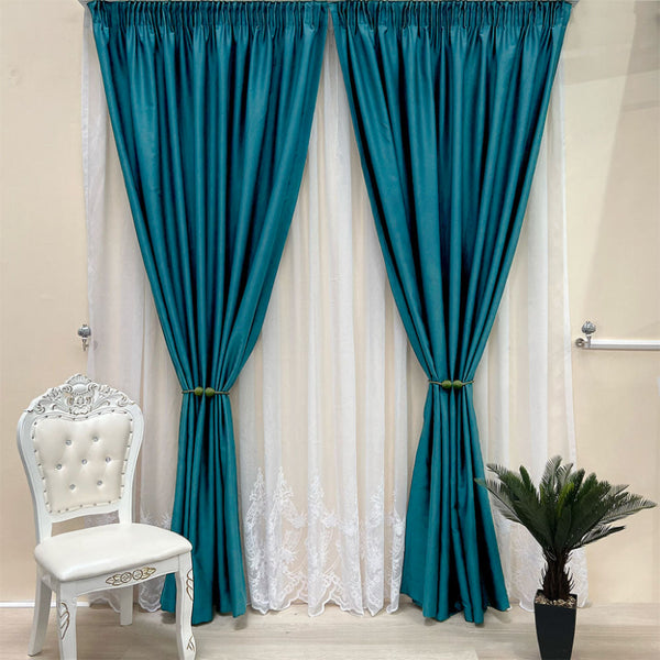 Dicke Stoff Vorhang 99% Verdunkelung Türkis – mit Kräuselband (1 Stück)