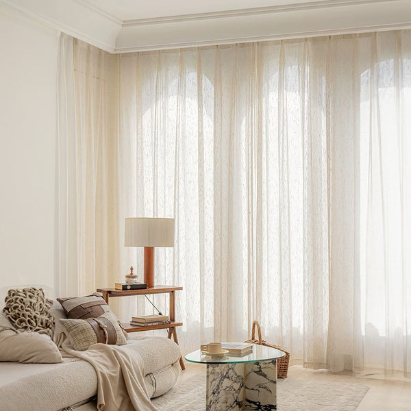 Nachhaltiger Vorhang hochwertige, natürliche Leinenoptik halbtransparent Elfenbein – mit Kräuselband (1 Stück)