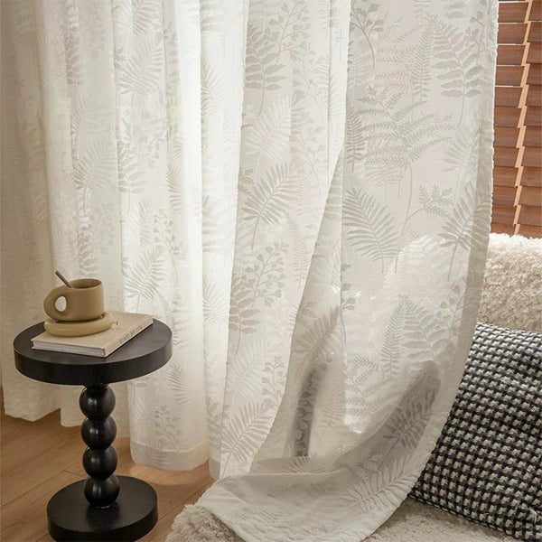 Hochwertiger Vorhang mit 3D-Samtmuster Elfenbein – mit Kräuselband (1 Stück)