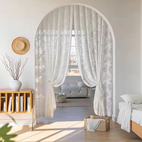 Vorhang halbtransparent grafisches Muster Farbe Elfenbein – mit Kräuselband (1 Stück)